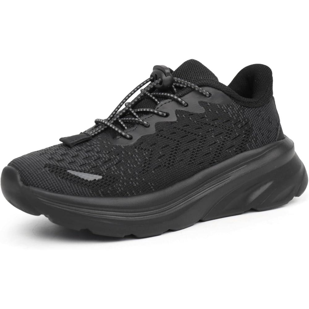 imageTobfis Boys Girls Kids Arch Support Bungee Tennis Athletic Running Shoes Lightweight Breathable School Walking SneakersToddlerLittle KidBig KidBlack