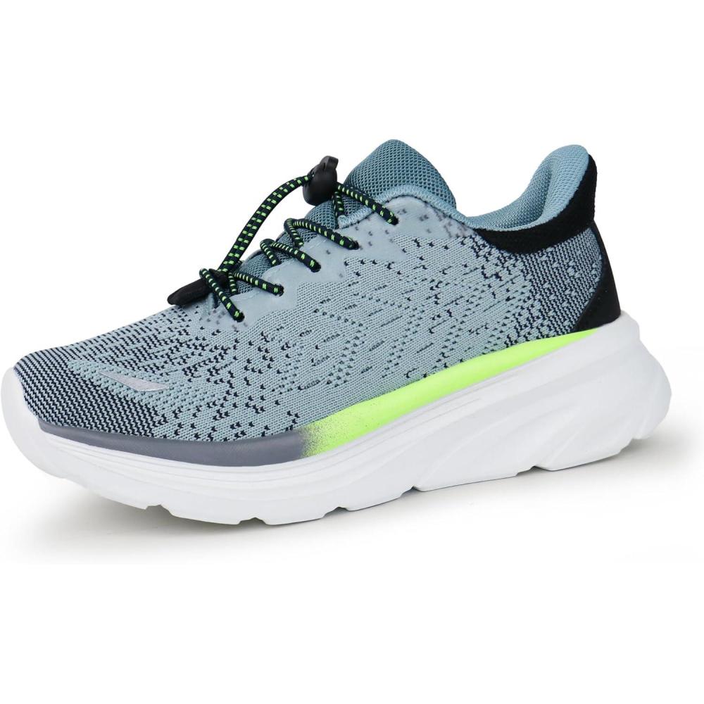 imageTobfis Boys Girls Kids Arch Support Bungee Tennis Athletic Running Shoes Lightweight Breathable School Walking SneakersToddlerLittle KidBig KidBlueGreen