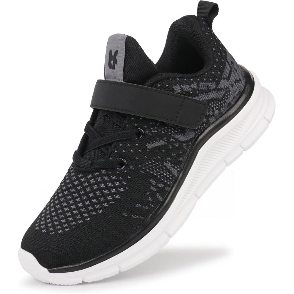 imageTobfis Boys Girls Kids Arch Support Strap Athletic Running Tennis School Shoes Breathable Walking Sneakers Better for Flat Feet ToddlerLittleBig KidBlack
