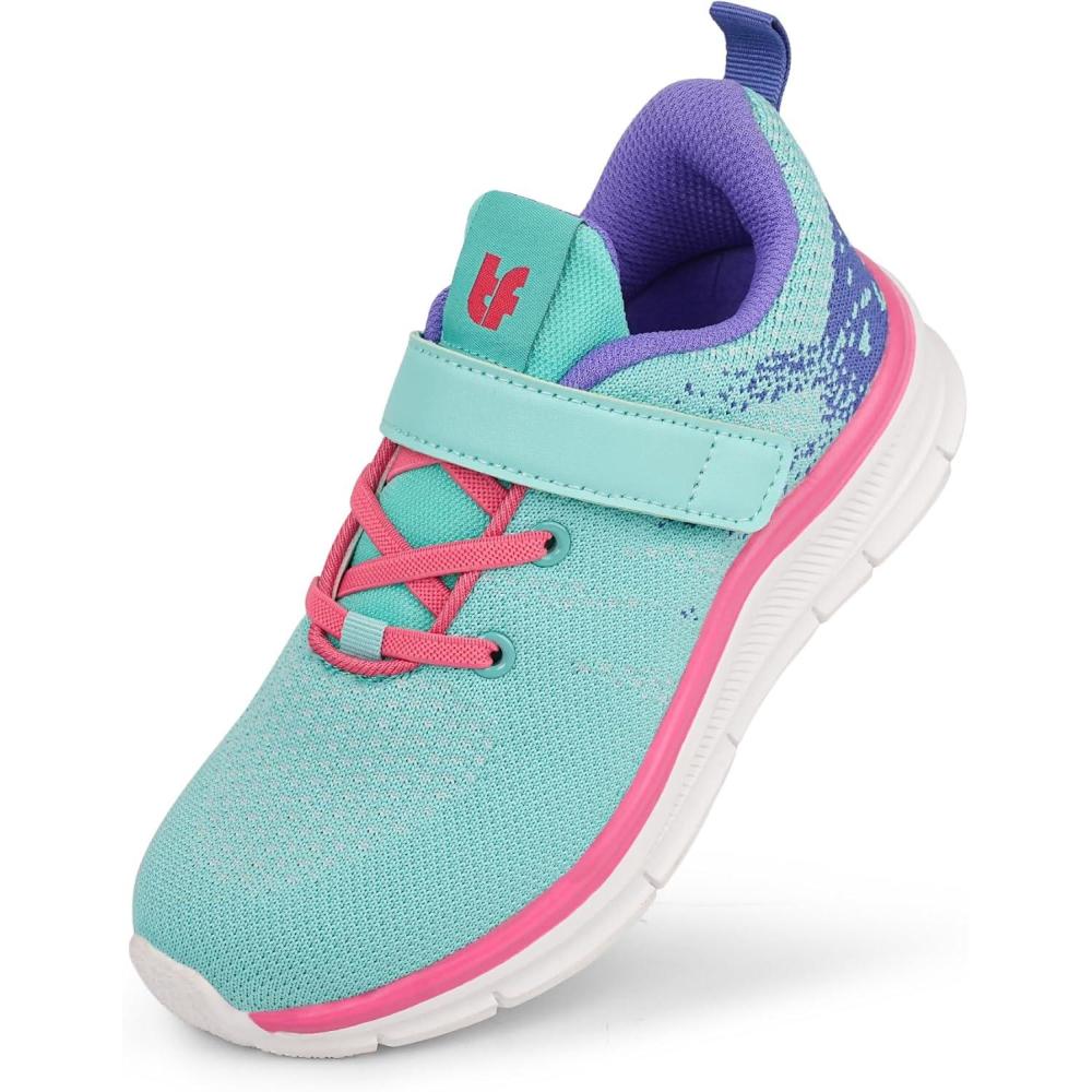 imageTobfis Boys Girls Kids Arch Support Strap Running Athletic Tennis Shoes Breathable School Walking Sneakers Better for Flat Feet ToddlerLittleBig KidGreen Purple