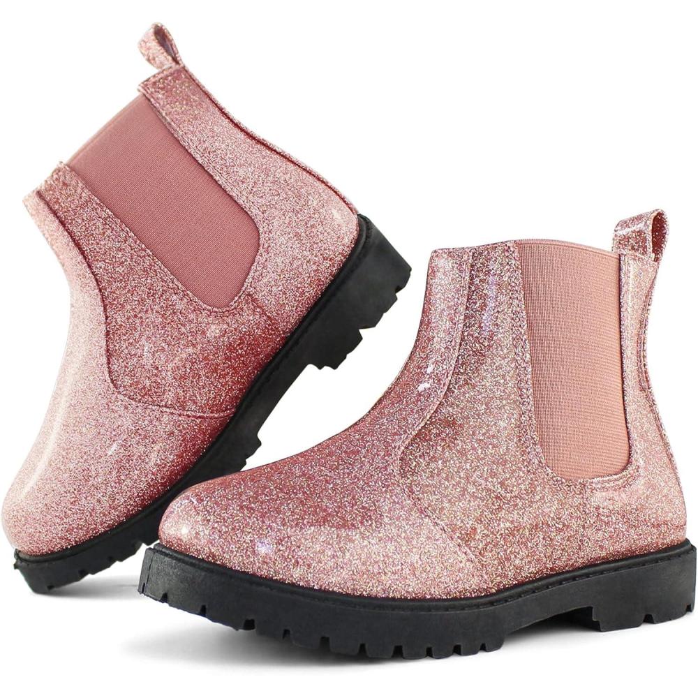 imageTobfis Girls Fashion Shiny Chelsea Boot Ankle BootsPink PU12 M US Little Kid