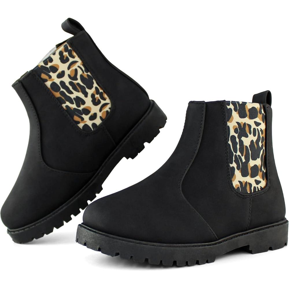 imageTobfis Girls Fashion Shiny Chelsea Boot Ankle BootsToddlerLittle KidBig KidBlack Leopard