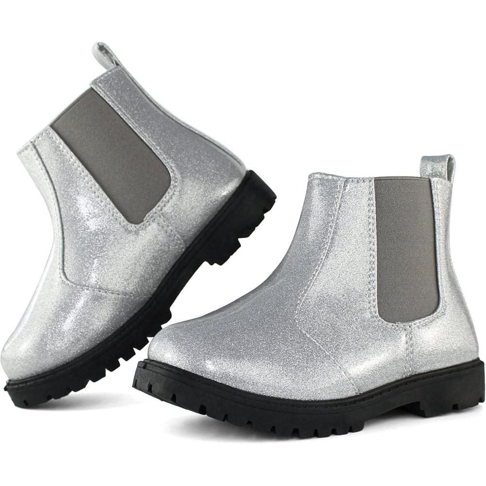 imageTobfis Girls Fashion Shiny Chelsea Boot Ankle BootsToddlerLittle KidBig KidSilver Shiny
