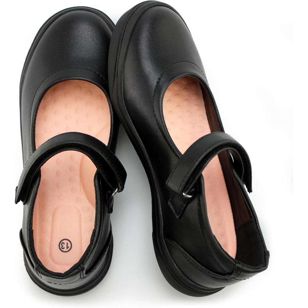 imageTobfis Girls Mary Jane Flats Lightweight School Uniform Shoes Black Dress Shoes ToddlerLittle KidBig KidYouthBlack
