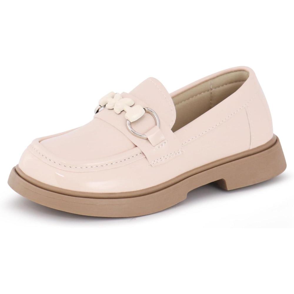 imageTobfis Girls SlipOn Round Toe Oxford Butterfly Metal Chain Patent Leather Penny Loafers Flats Church School Uniform Kids Moccasins Dress Shoes ToddlerLittle KidBig KidBeige