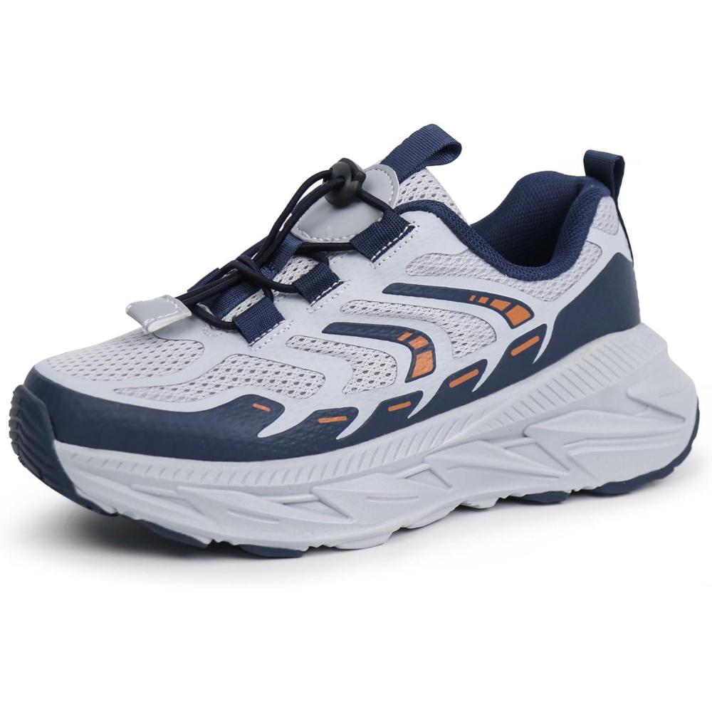 imageTobfis Kids Boys Girls Arch Support Bungee Trail Running Tennis Hiking Athletic Shoes Lightweight Breathable Walking SneakersToddlerLittle KidBig KidNavyGrey