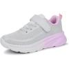 imageTobfis Boys Girls Kids Arch Support Tennis Athletic Running Shoes Breathable Lightweight Strap Casual School Walking SneakersToddlerLittle KidBig KidGreyPink