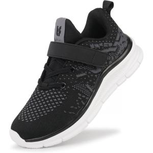 Tobfis Boys Girls Kids Arch Support Strap Athletic Running Tennis School Shoes Breathable Walking Sneakers Better for Flat Feet (Toddler/Little/Big Kid)(Black)