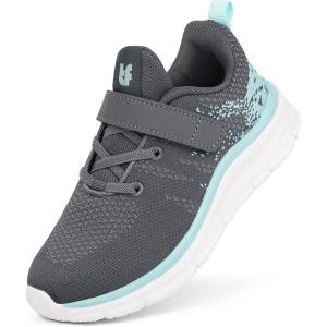 Tobfis Boys Girls Kids Arch Support Strap Running Athletic Tennis Shoes Breathable School Walking Sneakers Better for Flat Feet (Toddler/Little/Big Kid)(Grey Green)