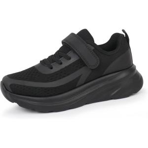Tobfis Boys Girls Kids Arch Support Tennis Athletic Running Shoes Breathable Lightweight Strap Casual School Walking Sneakers(Toddler/Little Kid/Big Kid)(Black)