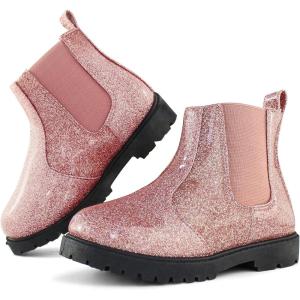 Tobfis Girl’s Fashion Shiny Chelsea Boot Ankle Boots,Pink PU,12 M US Little Kid