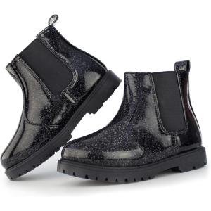 Tobfis Girl’s Fashion Shiny Chelsea Boot Ankle Boots(Toddler/Little Kid/Big Kid)(Black Shiny)