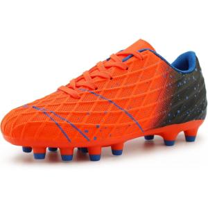 Tobfis Kids Athletic Outdoor Firm Ground Soccer Cleats Shoes(Toddler/Little Kid/Big Kid)(Orange)