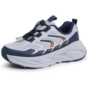 Tobfis Kids Boys Girls Arch Support Bungee Trail Running Tennis Hiking Athletic Shoes Lightweight Breathable Walking Sneakers(Toddler/Little Kid/Big Kid)(Navy/Grey)