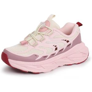 Tobfis Kids Boys Girls Arch Support Bungee Trail Running Tennis Hiking Athletic Shoes Lightweight Breathable Walking Sneakers(Toddler/Little Kid/Big Kid)(Pink)