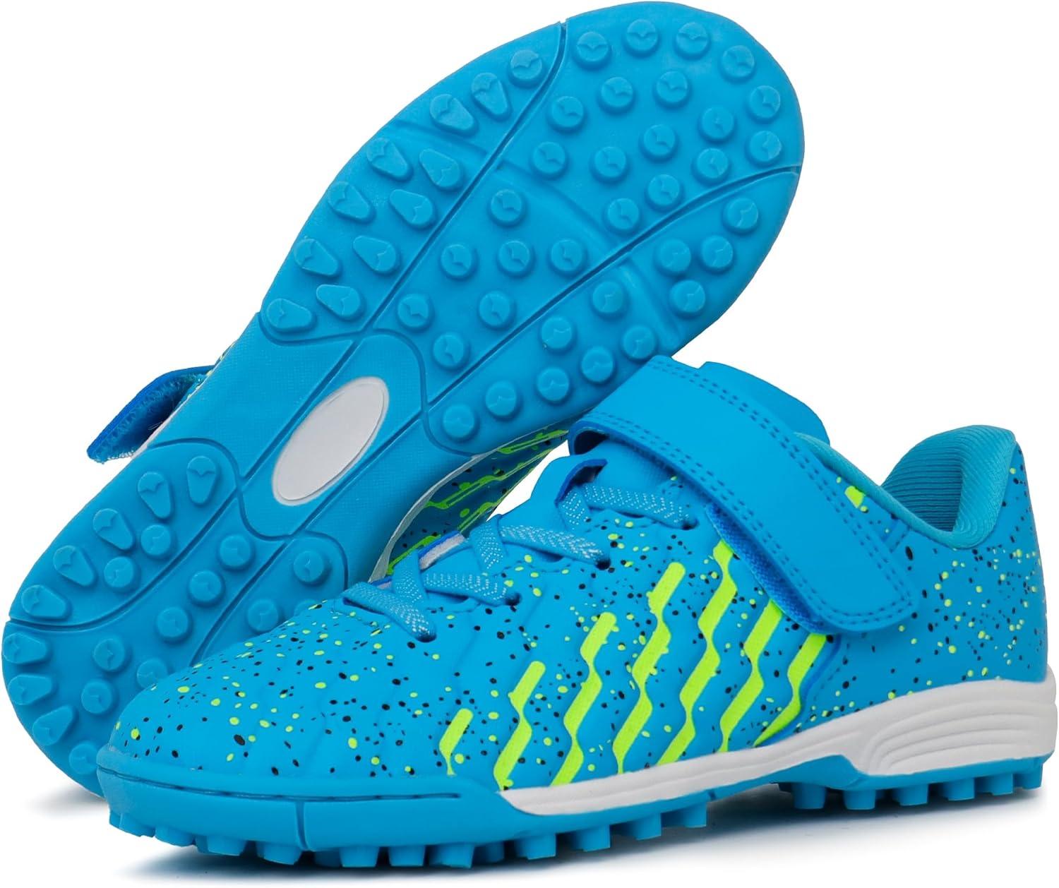 imageTobfis Boys Girls Indoor Training Soccer Cleats Turf Soccer Shoe UnisexChild Athletic SneakersBlue