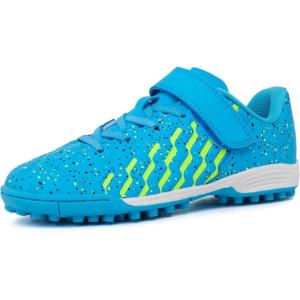Tobfis Boys Girls Indoor Training Soccer Cleats Turf Soccer Shoe Unisex-Child Athletic Sneakers(Blue)